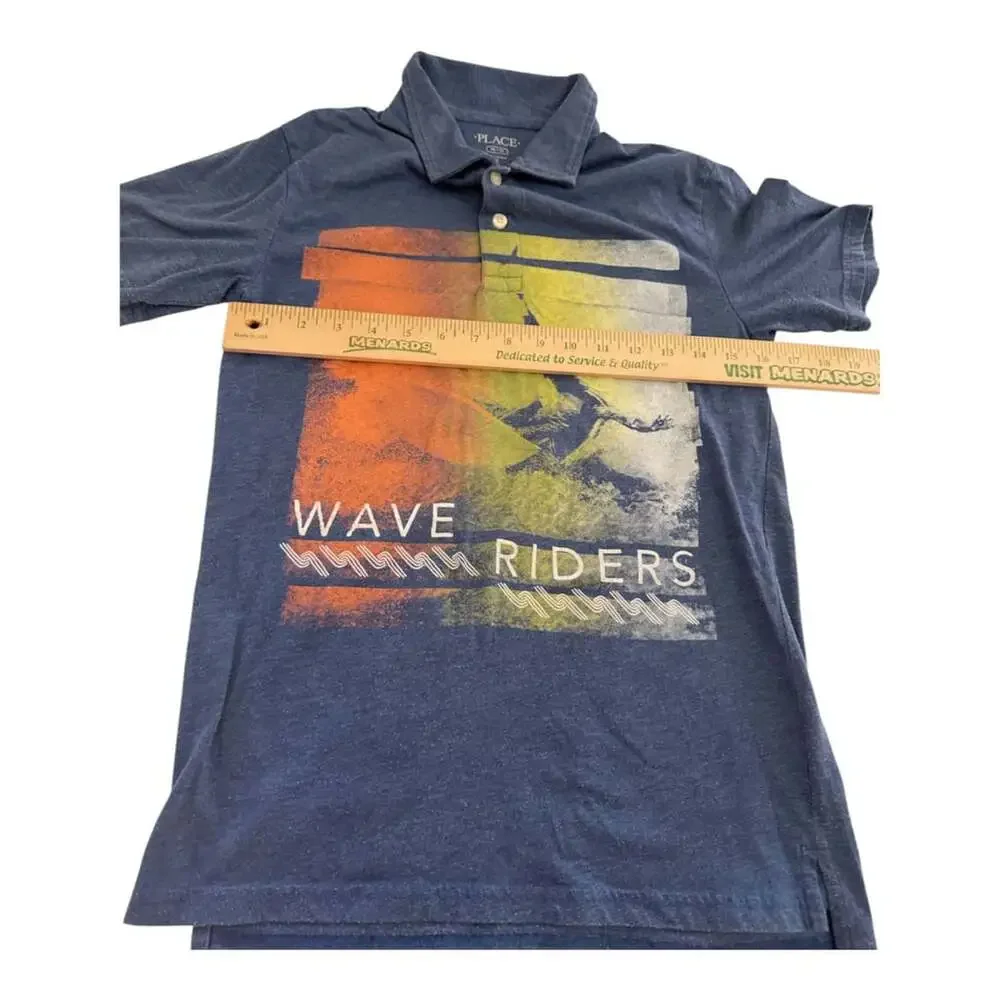The Children's Place Blue Wave Riders Graphic Short Sleeve Polo Shirt XL 14